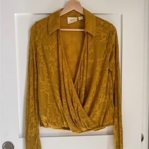 Anthropologie Golden Floral Wrap Blouse